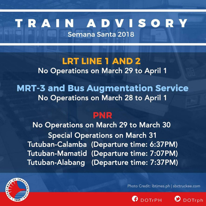 dotr suspension • LRT 1 and 2, PNR, and MRT-3 to suspend operations for Holy Week