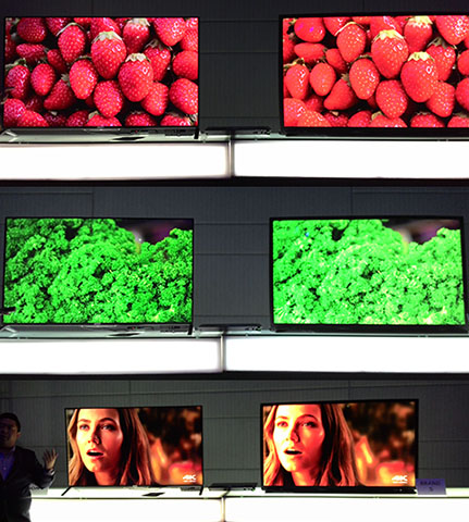 Sony compared their 4K UHDTVs against "Brand S" to show the difference in detail and contrast of the images.
