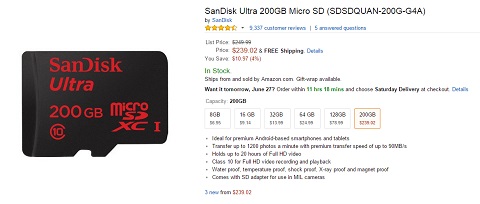 • Sandisk Ultra Amazon • Sandisk 200Gb Microsd Card Now Available For $240