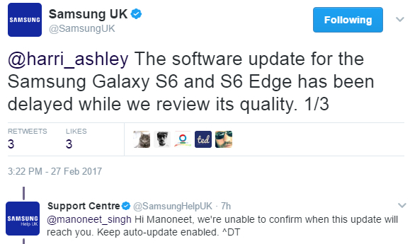 Samsung Nougat S6 Uk Tweet • Nougat Update For Galaxy S6 And S6 Edge Delayed