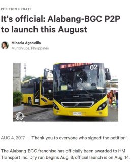 Alabang to BGC P2P bus service to launch in August 14