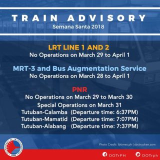 LRT 1 and 2, PNR, and MRT-3 to suspend operations for Holy Week