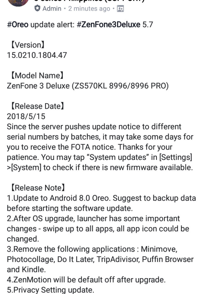 • Zenfone3 Deluxe Android 8 • Asus Zenfone 3 Deluxe Gets Android Oreo Update