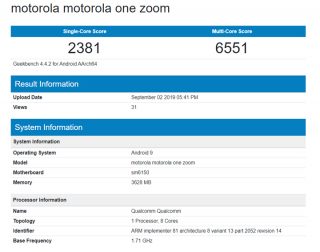 Motorola One Zoom shows up on Geekbench