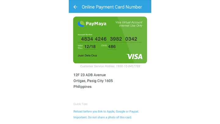 Paymaya Virtual Card