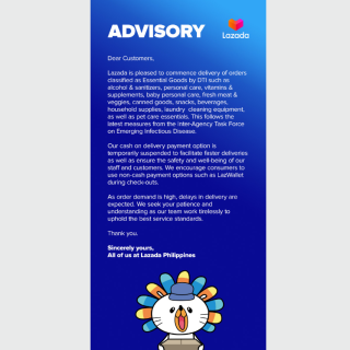 Lazada resumes delivery of Essential Goods