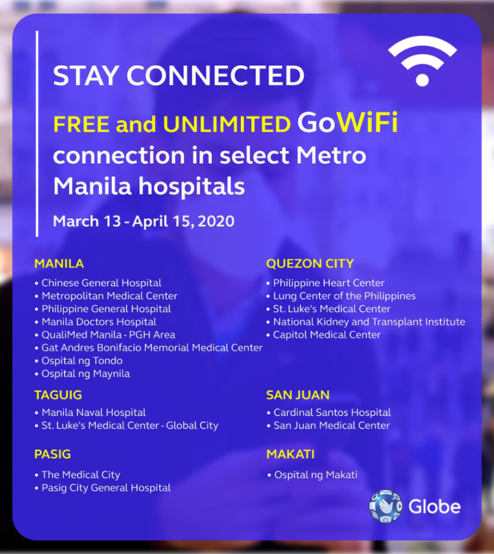 Gowifi In Hospitals • Globe Offers Free Wifi In Select Hospitals In Metro Manila