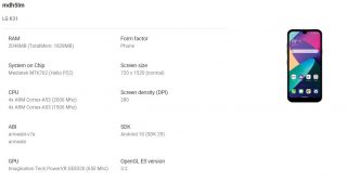 LG K31 key specs revealed
