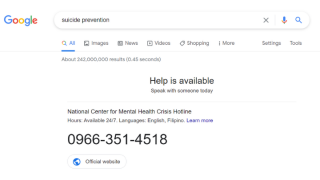 Google Search now instantly shows suicide prevention hotline