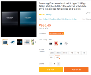 #LazadaFinds: 10TB Samsung T5 SSD for Php965