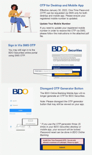 BDO Securities to shut down OTP Generator, will only accept SMS