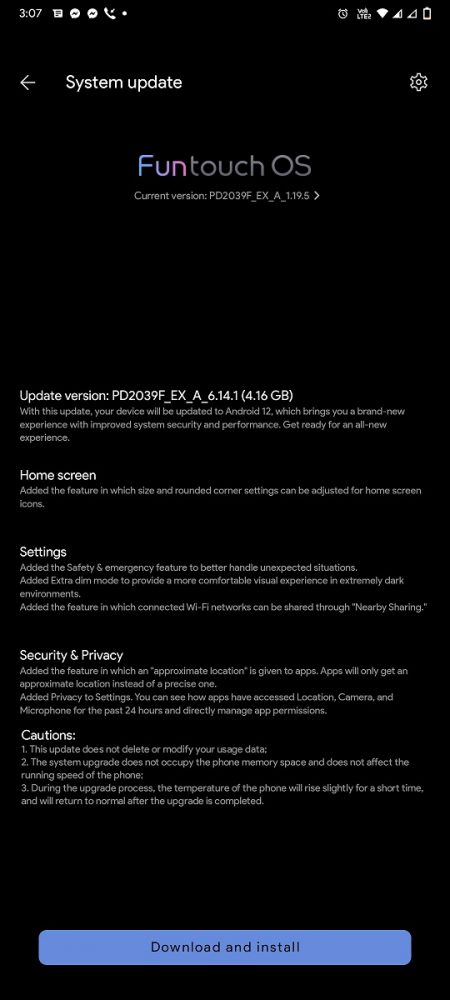 vivo V20 Android 12