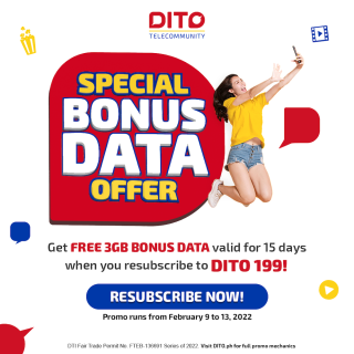 Re-subscribe to DITO 199 and get additional 3GB data