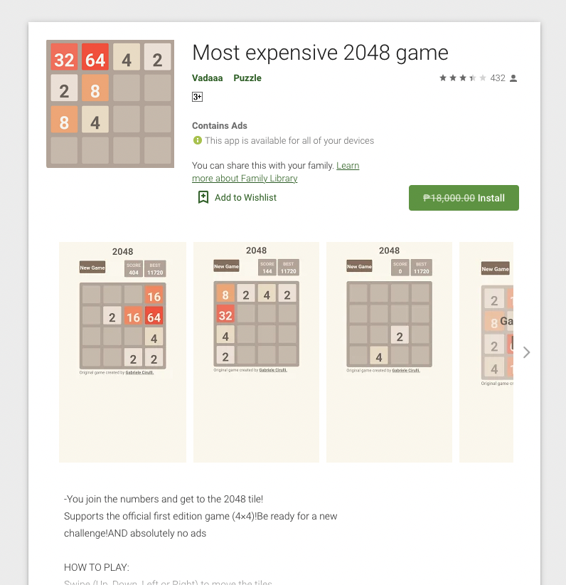The Most Expensive 2048 Game Android