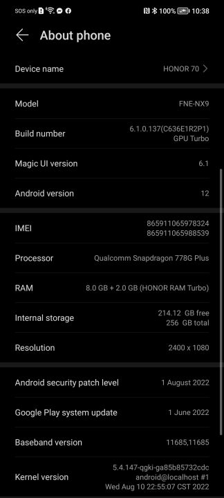 HONOR 70 Specs