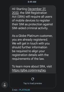 Globe Postpaid, Platinum subs are pre-registered for SIM Registration