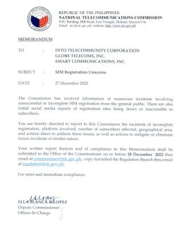 NTC directs DITO, Globe, Smart on SIM Registration Concerns