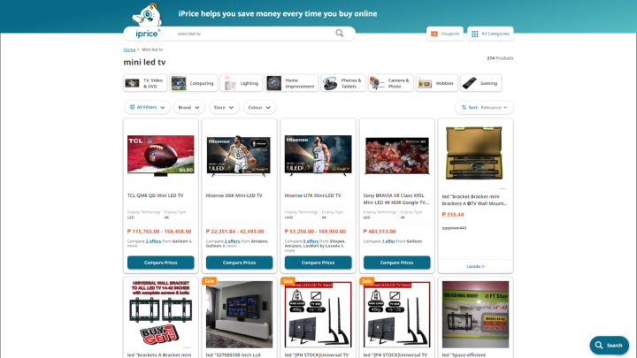 Iprice Website Screenshot Mini Led Tv Search