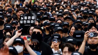 Samsung Electronics union holds a strike in South Korea