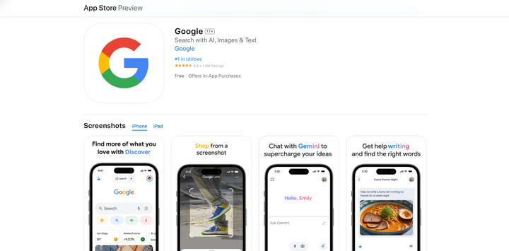 GOOGLE GEMINI APPLE APP STORE visual data 2