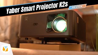 Yaber K2s smart projector displaying a bright, clear image.