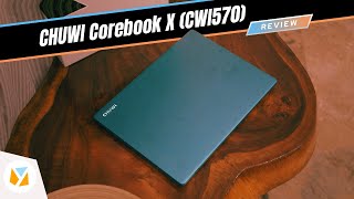CHUWI Corebook X laptop open on a desk during review