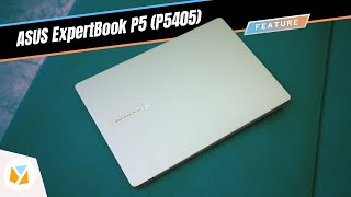ASUS ExpertBook P5 laptop open on a desk for office work.
