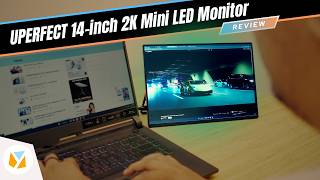 UPERFECT 14-inch 2K Mini LED portable monitor on a desk