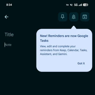 Google Keep note with bell icon for creating tasks