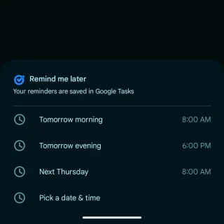 Google Keep note with bell icon showing reminder options