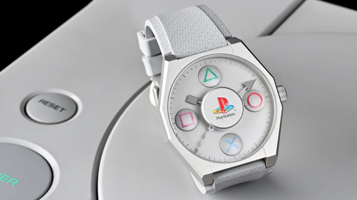 Limited edition PlayStation 30th anniversary mechanical watch with iconic button symbols on the dial.