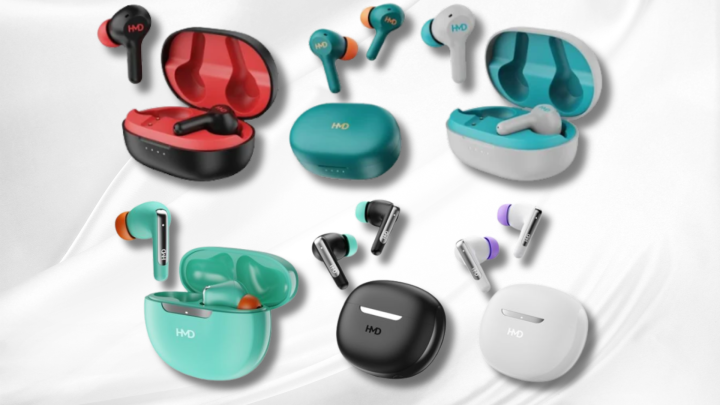 Six new HMD DUB Series earbuds on display.