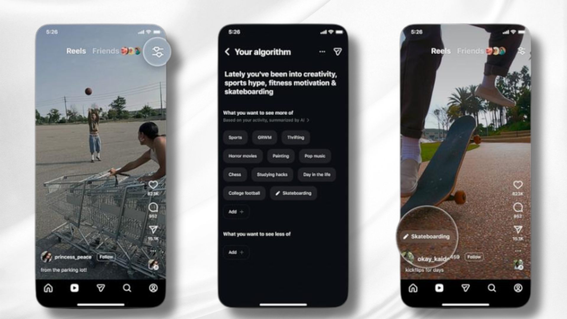 Instagrams Your Algorithm feature interface showing topic controls