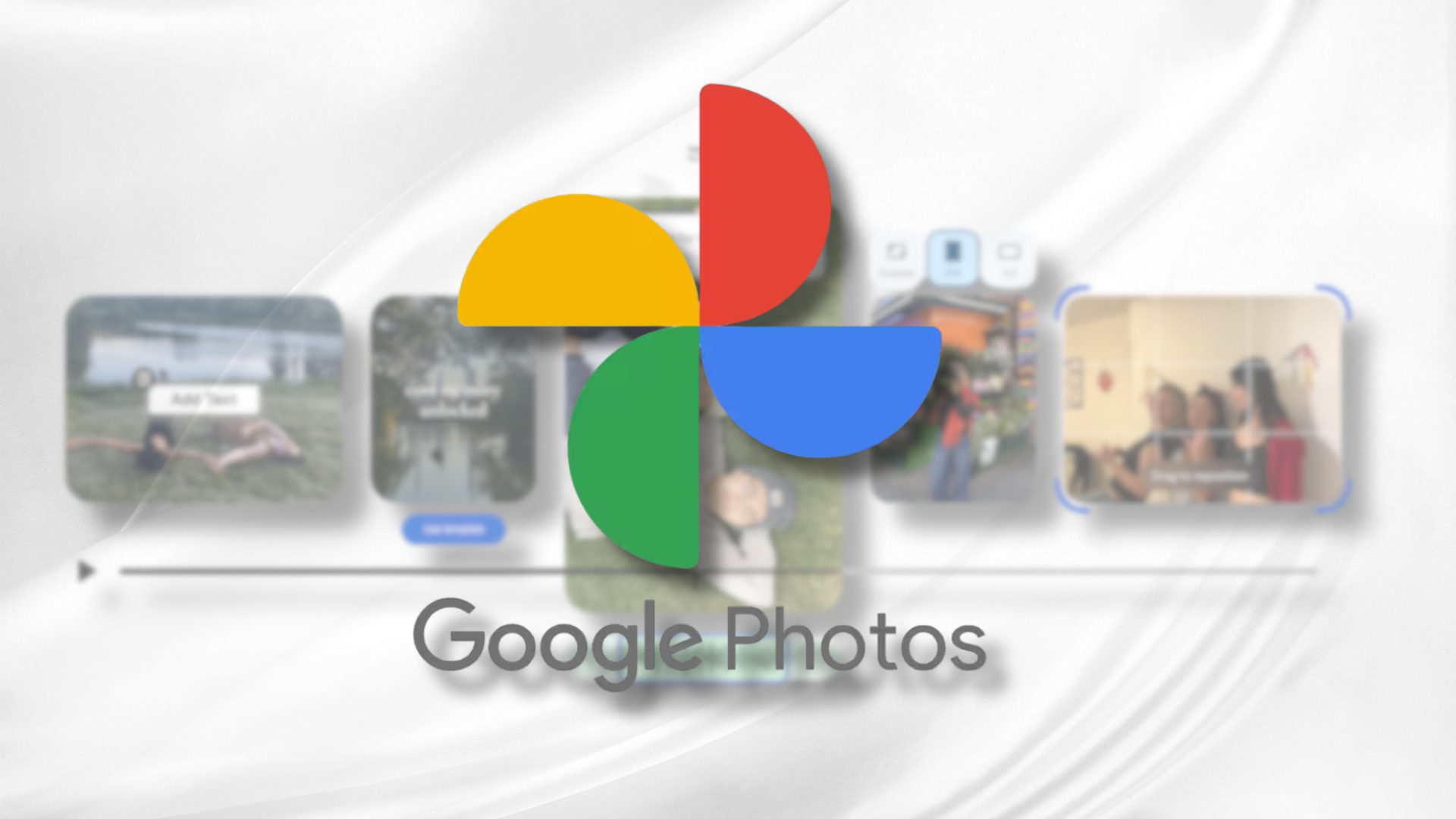 Google Photos video editing interface with timeline and templates