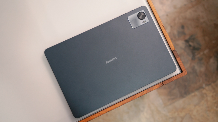 Gray Philips tablet with rear camera and flash on metallic finish