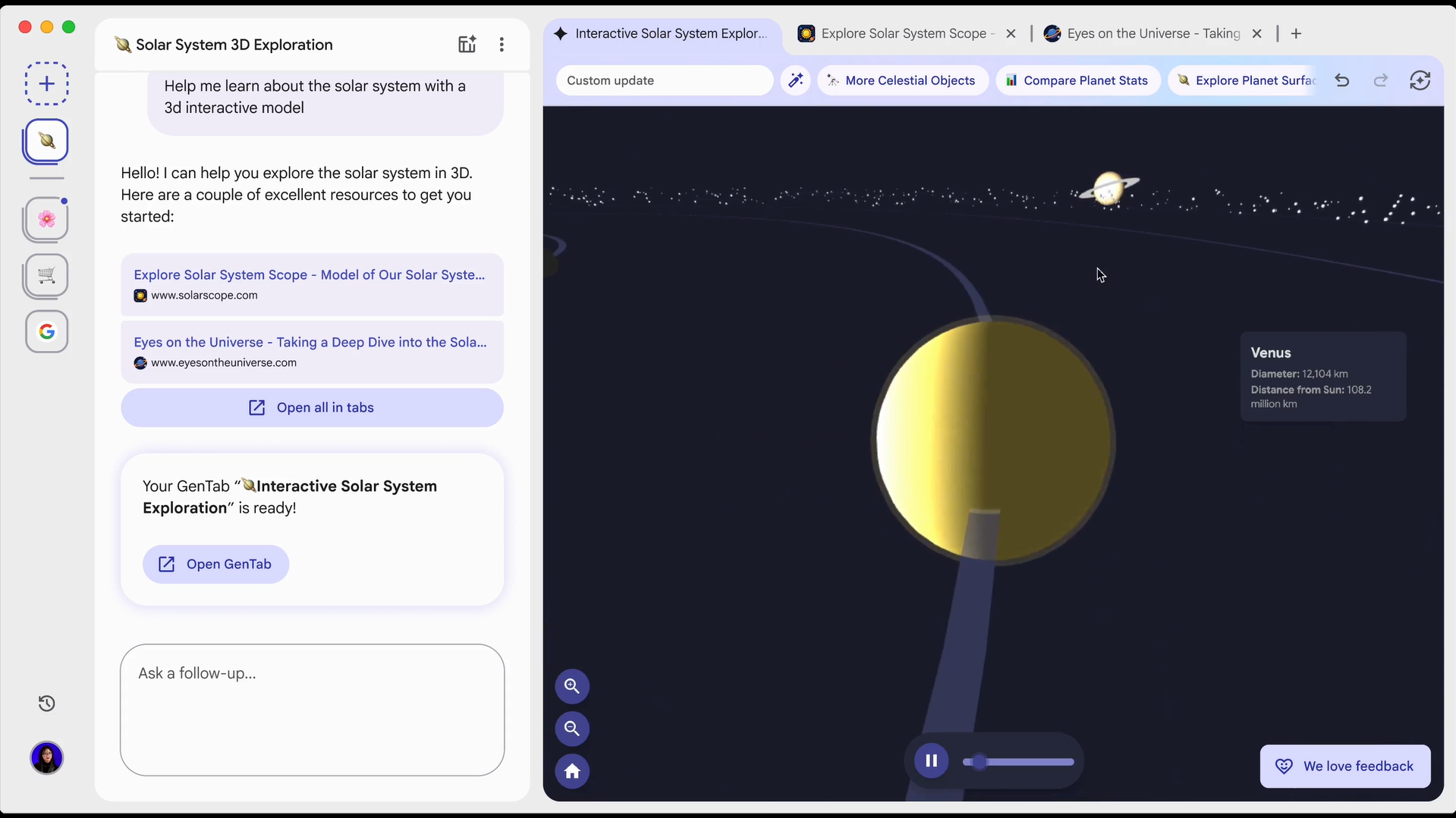 Screenshot of Google Disco browser interface with AI-generated tabs