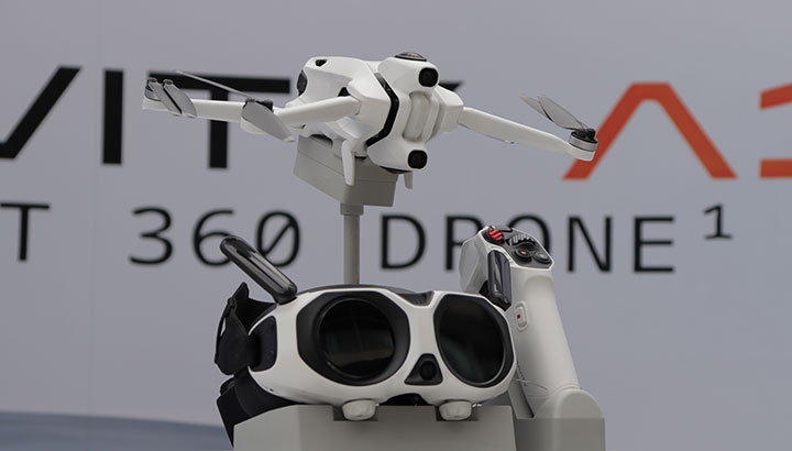 Antigravity A1 drone hovering with its 360-degree camera system