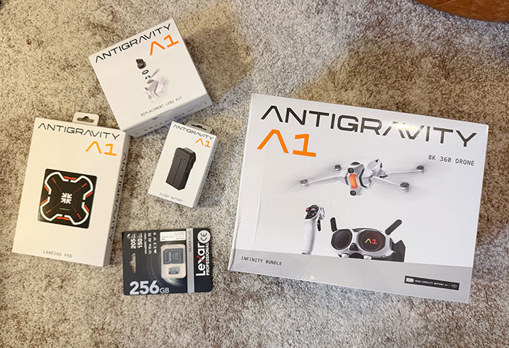 AntiGravity A1 drone hovering with 360-degree camera