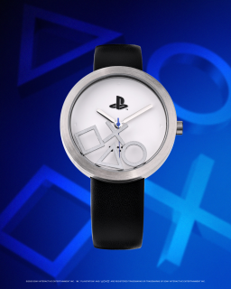 Limited edition PlayStation 30th anniversary mechanical watch with iconic controller symbols on the dial.