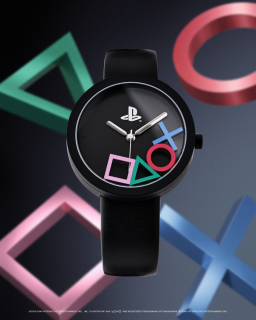 Limited edition PlayStation 30th anniversary mechanical watch with iconic button symbols on the dial.